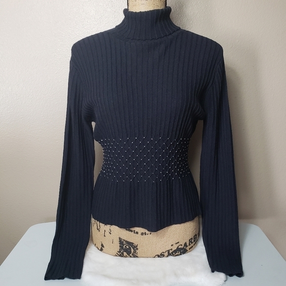 Vintage A.S.A.P Wool Beaded Ribbed Turtleneck Sweater-Size L - Picture 1 of 5